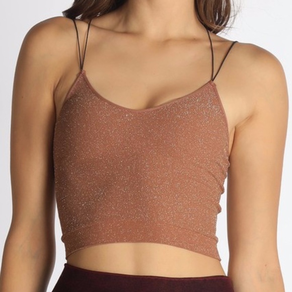 Felicias Tops - NWT Sparkle Cognac Cropped Camisole